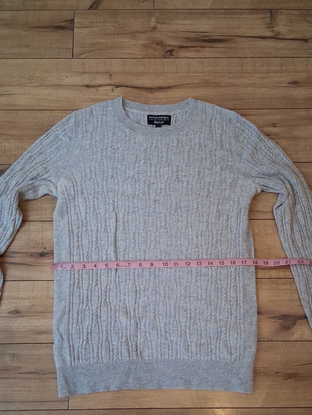 Women's Cable-Knit Crewneck Light Gray Merino Cashemere Blend Large - Picture 13 of 17